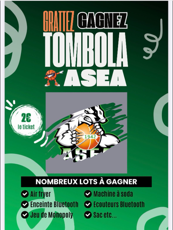 TOMBOLA DE L'A.S.E.A  A LA BOUTIQUE NOMBREUX LOTS